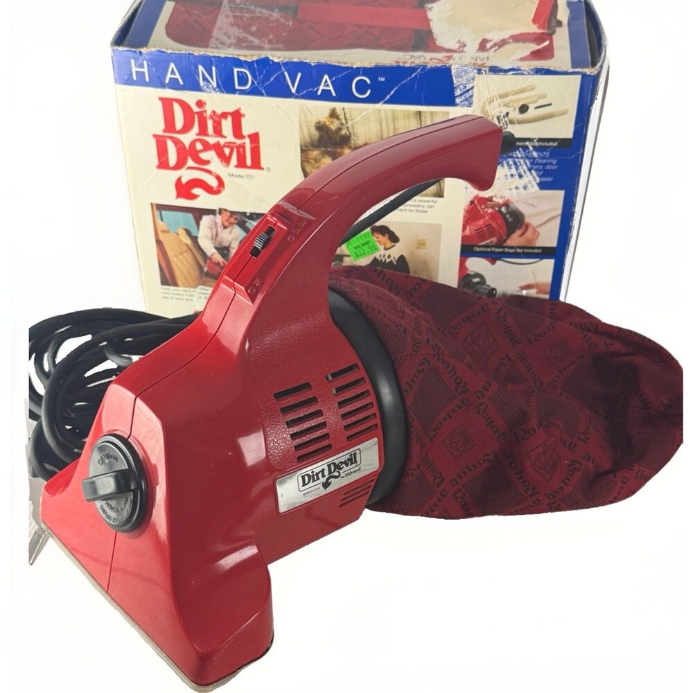 Vintage Royal Dirt Devil Hand Vac Model 103 Red Handheld Vacuum Box Attachments